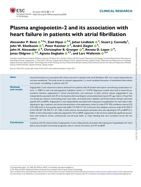 PDF Plasma Angiopoietin 2 And Its Association With Heart Failure In