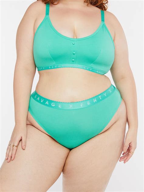 Savage X Cotton Jersey High Leg Bikini In Green Savage X Fenty Uk