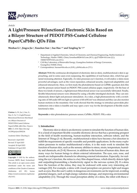 PDF A Light Pressure Bifunctional Electronic Skin Based On A Bilayer