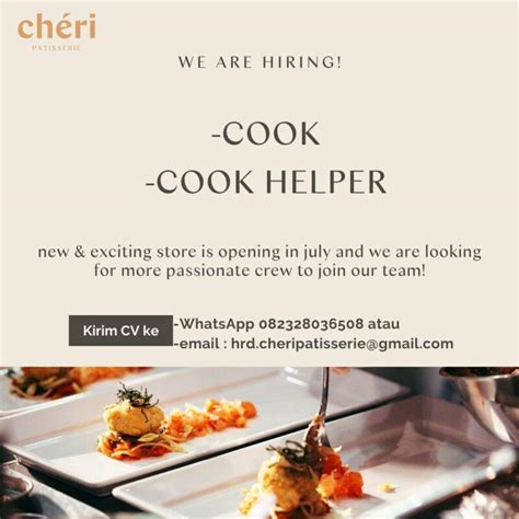 Lowongan Kerja Cook Cook Helper Di Cheri Patisserie Lokerjogja Id