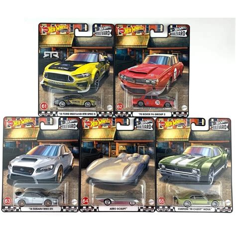 Hot Wheels Boulevard No 61 Ford Mustang RTR SPEC 5 62 70 ROVER P6 GROUP 2 63 Subaru WRX STI 64