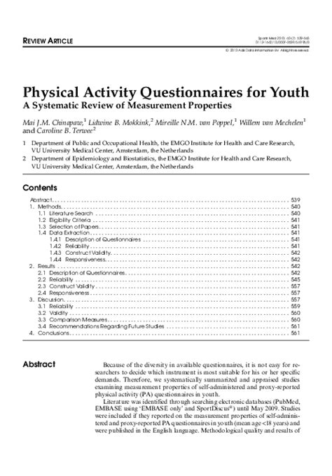 Pdf Physical Activity Questionnaires For Youth