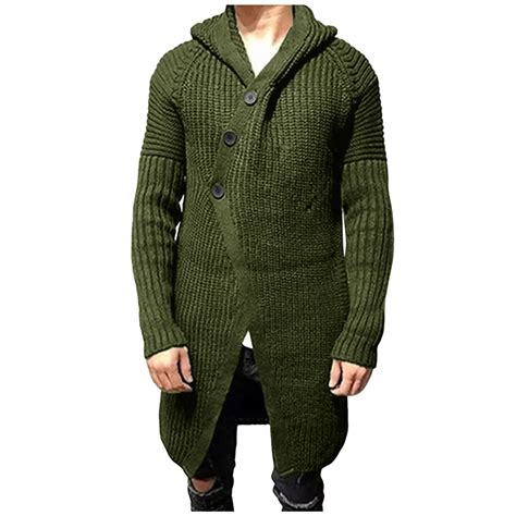 Su Teres Para Hombres Hombres De Punto Con Capucha Cardigan Largo