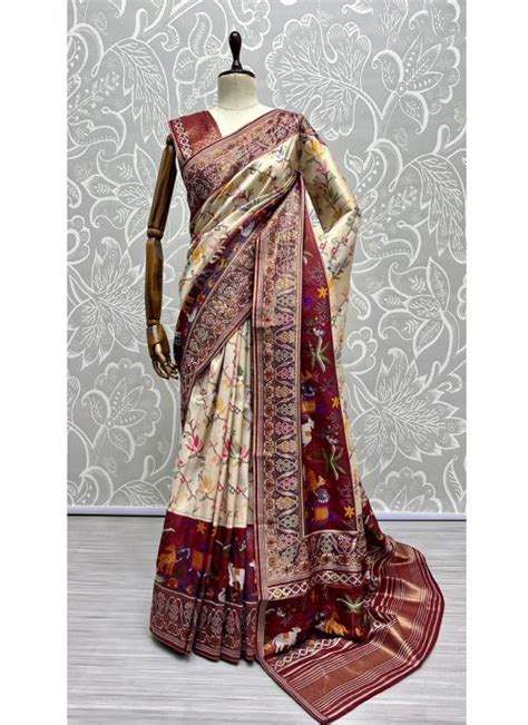 Buy Wedding Wear Maroon Patola Pure Silk Saree Online From Surat