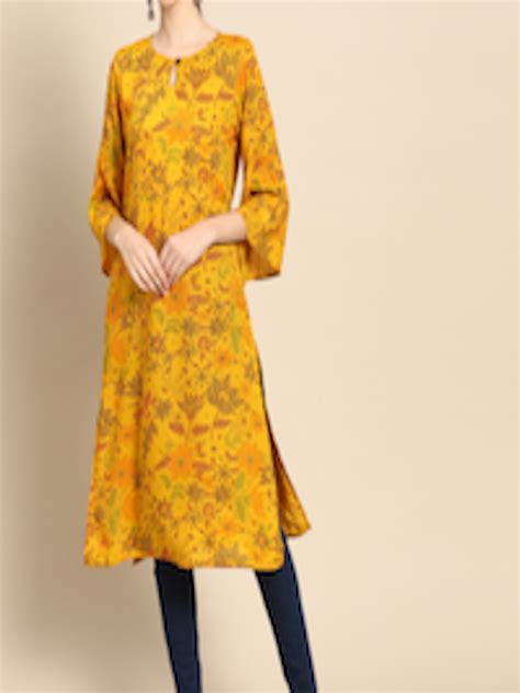 Buy Sangria Women Mustard Yellow Maroon Ethnic Motifs Printed Keyhole