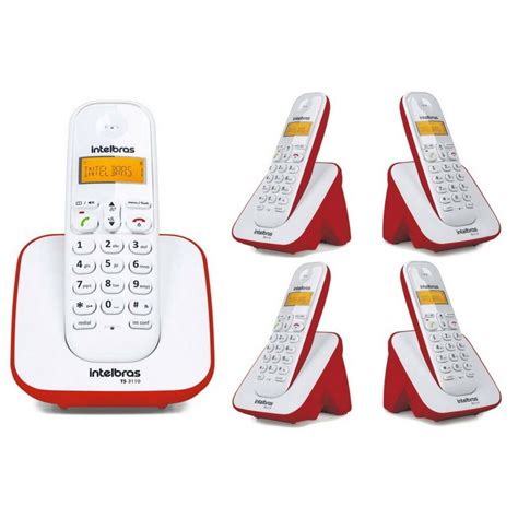 Kit Telefone Sem Fio Ts 3110 4 Ramal Intelbras Vermelho em Promoção