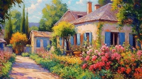 Premium AI Image | summer floral garden France village impressionism