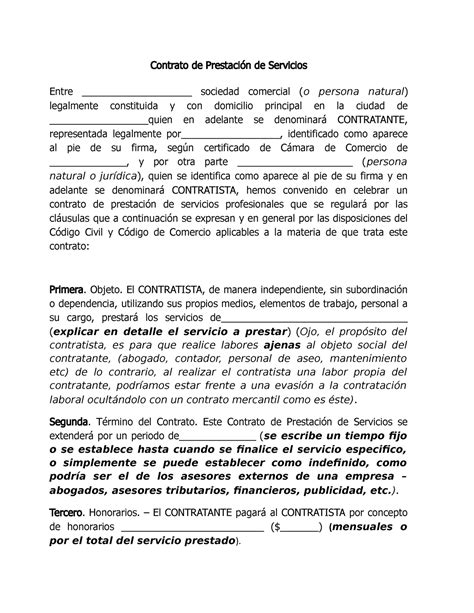 Modelo para prestacion de servicios Contrato de Prestación de