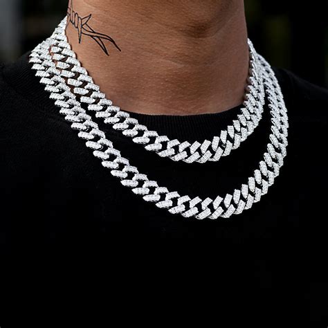 Iced Big Stone Cuban Link Chain 12mm In White Gold Drmd Jewelry