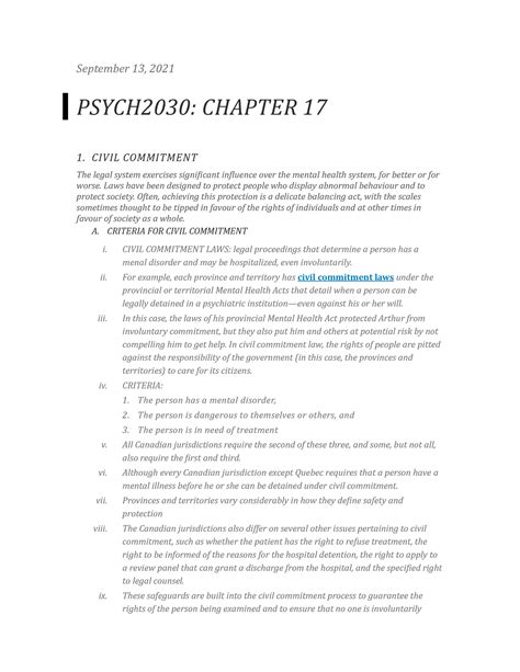 Psych 2030 Chapter 17 Textbook Notes September 13 2021 PSYCH2030