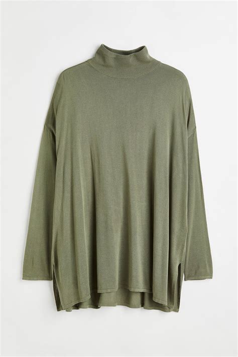 H&M+ Viscose Turtleneck Top - Khaki green - Ladies | H&M US