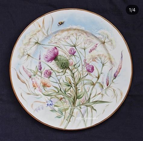 Crockery Set Scottish Thistle Watercolor Art Prints Porcelain