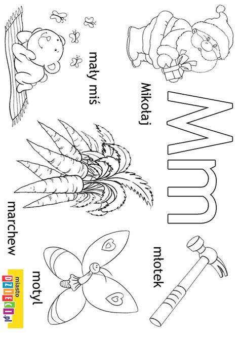 Alfabet litera M do pokolowania Zobacz jakie słowa zaczynają się na