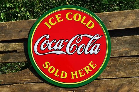 Ice Cold Coca Cola Sold Here Embossed Tin Metal Sign Vintage Retro