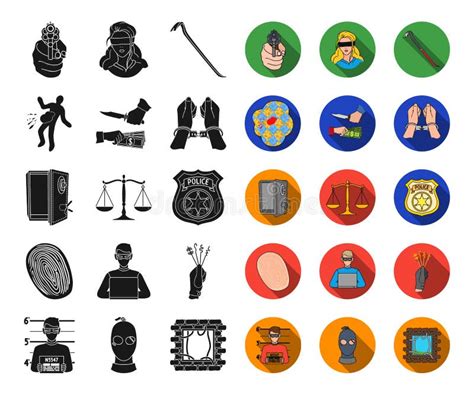 Crime And Punishment Black Flat Icons In Set Collection For Design