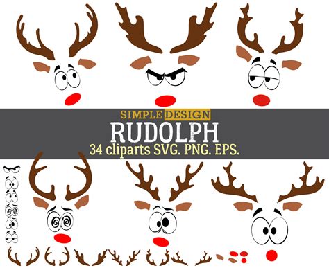 Rudolph Christmas Reindeer SVG Reindeer Face SVG Christmas Etsy