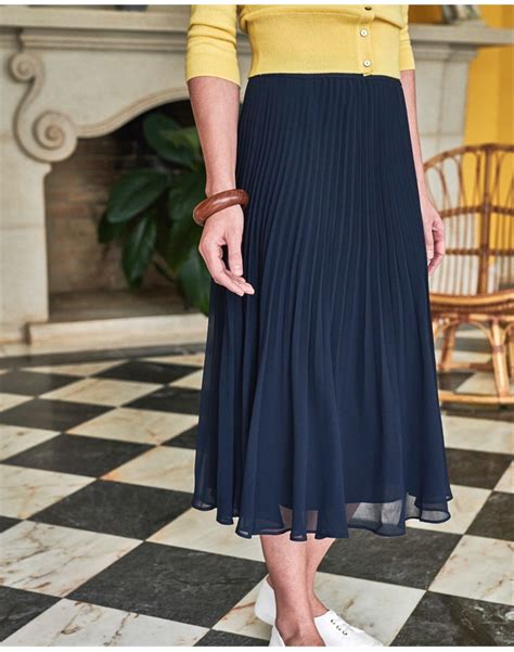 Navy Pleat Midi Skirt Pure Collection