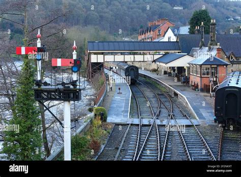 railway station and signals on the Llangollen Railway at Llangollen ...