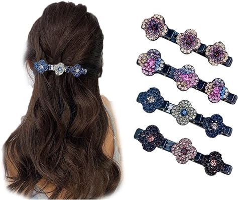 4pcs Barrette à Cheveux Latérale à Trois Fleurs Pince à Cheveux Femme