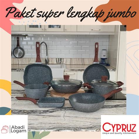 Jual Cypruz Panci Set Paket Super Lengkap Jumbo 7Pcs Marble Pan Teflon