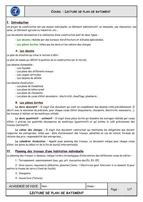 PDF Cours Lecture de plan de bâtiment Elève DOKUMEN TIPS