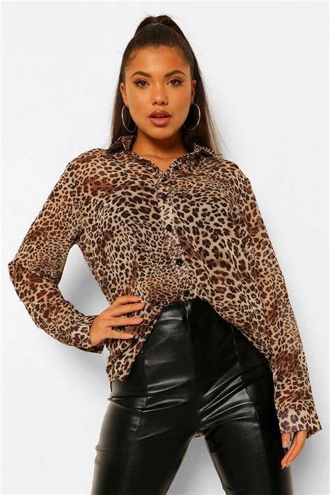 Leopard Print Chiffon Oversized Sheer Shirt Boohoo