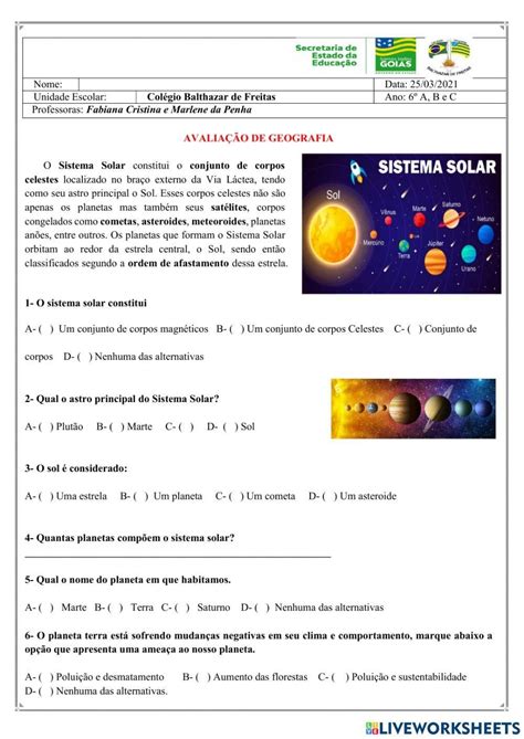Exercícios A Incidencia Solar 4 Ano - Sistema solar online exercise for 4 ano – Artofit