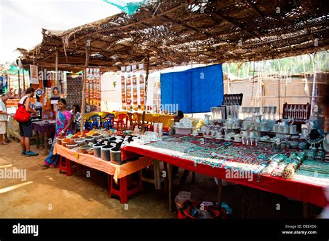 Stalls in a market, Anjuna Beach Flea Market, Anjuna Beach, Anjuna ...