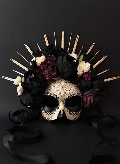 Made To Order Half Face Catrina Mask Catrina Mask With Black Peonies