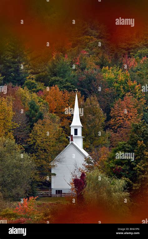 Little White Church Seen through Autumn Leaves in Eaton Center, New ...