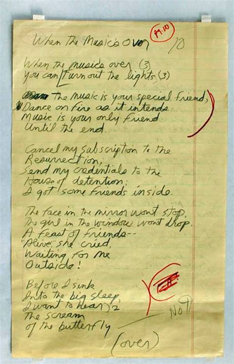 Jim Morrison S Handwritten Lyrics For When The Music S Over