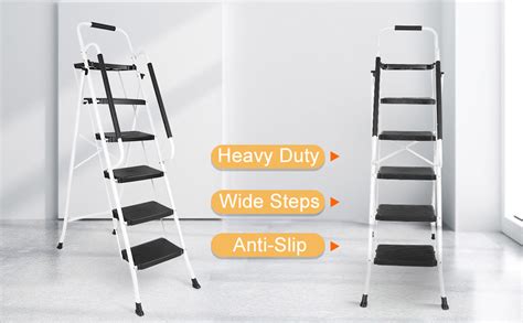 Step Ladder With Handrails Folding Step Stool With Tool Tray