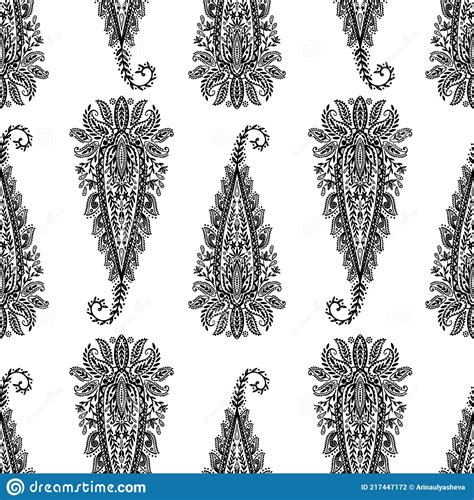 Seamless Pattern Paisley Ornament Folk Flower Floral Motif Rustic