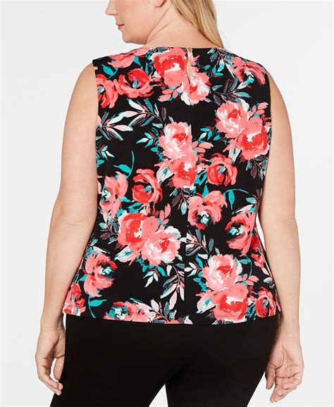 Calvin Klein Plus Size Floral Print Pleated Top Macys