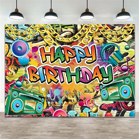 Ticuenicoa 7×5ft Hip Hop Happy Birthday Backdrop Colorful