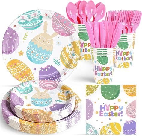 Amazon Homlouue Serves 24 Easter Plates And Napkins Easter Party