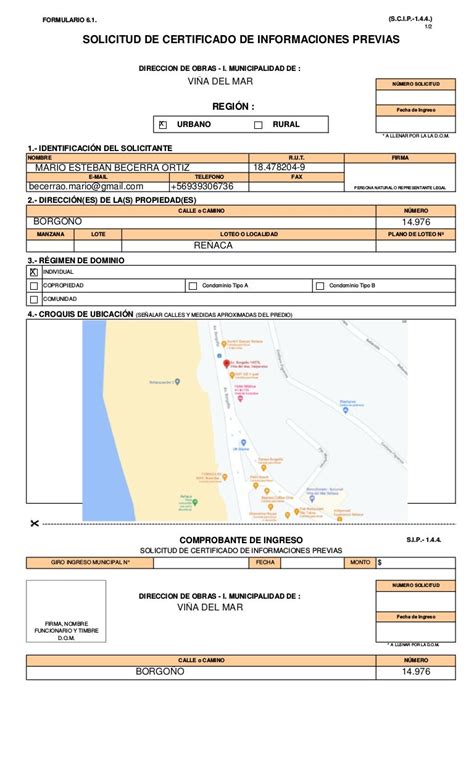 Solicitud Certificado Informaciones Previas