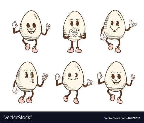 Retro Cartoon Smiling Egg Mascot Character Walking