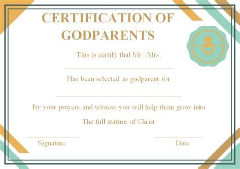 Printable Godparent Certificate Template