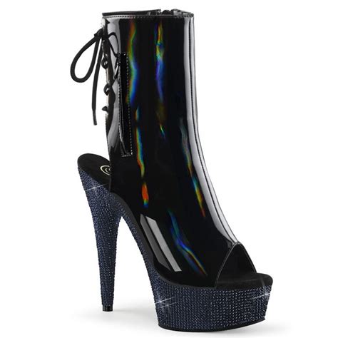 6 Heel Black Hologram And Rhinestone Platform Ankle Boots Spicy Lingerie