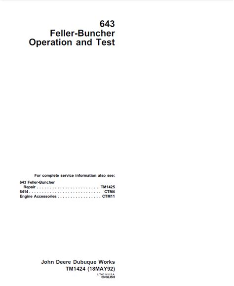 John Deere 643 Feller-Buncher Operation Test TM1424 PDF