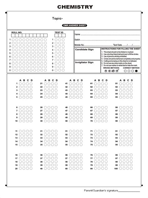 100 Questions Omr Sheet