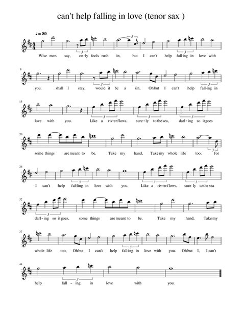 Can T Help Falling In Love Tenor Sax Sheet Music For Saxophone Tenor Solo