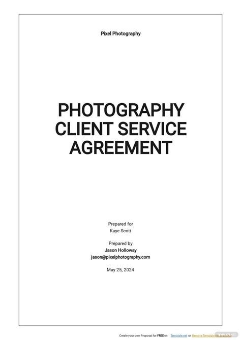 Photography Client Service Agreement Template Google Docs Word