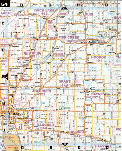 Road map Saskatoon city surrounding area (Saskatchewan, Canada) free large