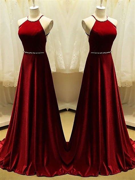 A Line Halter Sleeveless Sweepbrush Train With Beading Satin Dresses