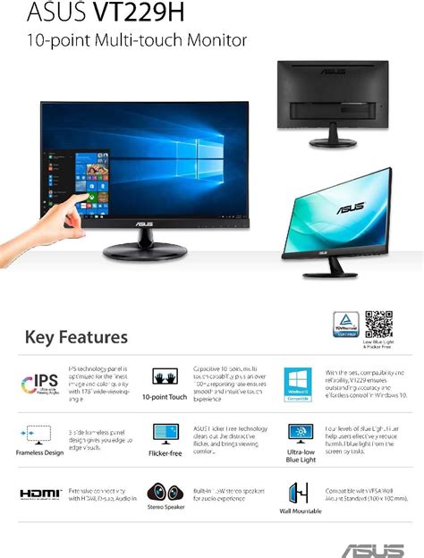 Buy Monitor Con Touch Screen Asus Vt229h 21 5 Full Hd Ips Hdmi Black Online At Lowest Price In