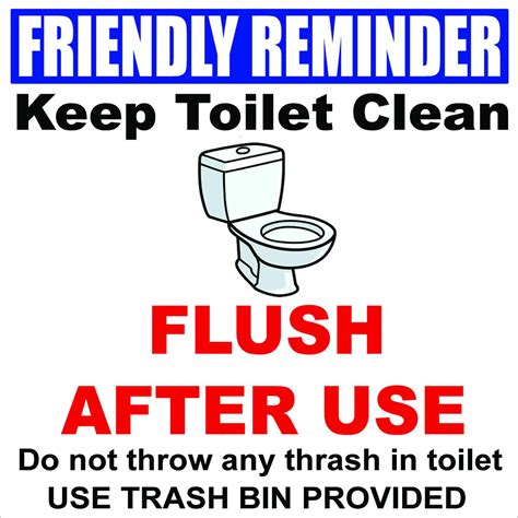 Friendly reminder Keep Toilet Clean Flush After Use 29x29cm Sign - 2 ...