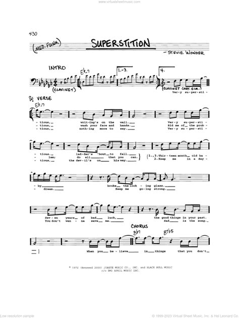 Wonder Superstition Sheet Music Real Book Melody And Chords Real