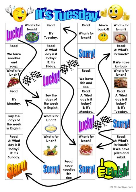 It S Tuesday Board Game English ESL Worksheets Pdf Doc